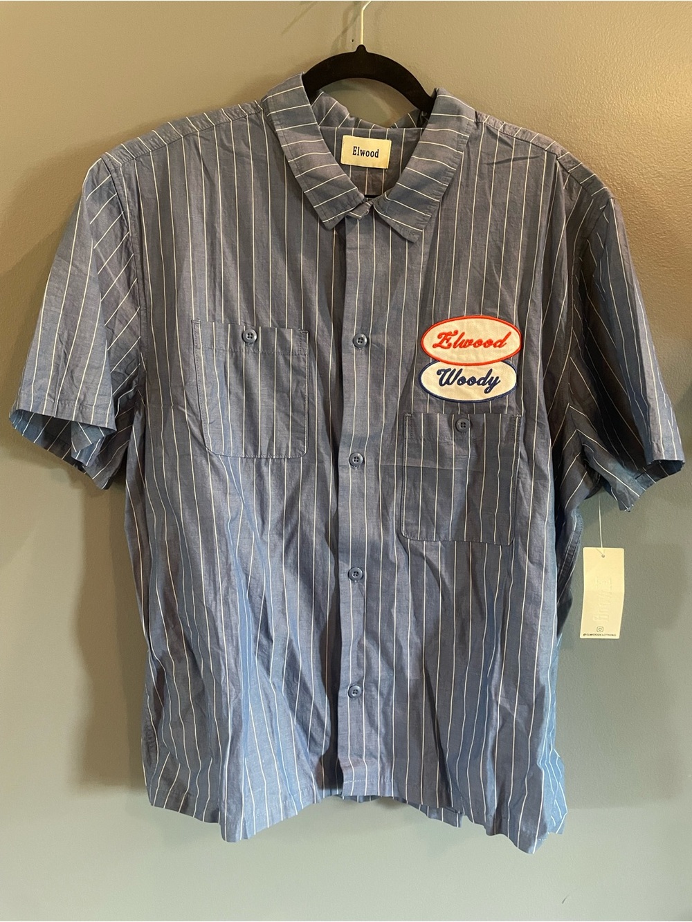 Elwood Men's Blue Pinstripe Short-Sleeve Button-Down Shirt